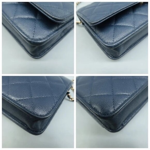 100% Authentic CHANEL Wallet on Chain Navy Leather Shoulder Bag - Picture 7 of 11